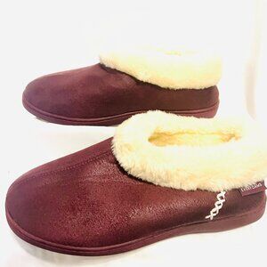 Everfoams-Women's Size 9-10-Micro Suede Faux Fur Lined-Slip On House Shoes